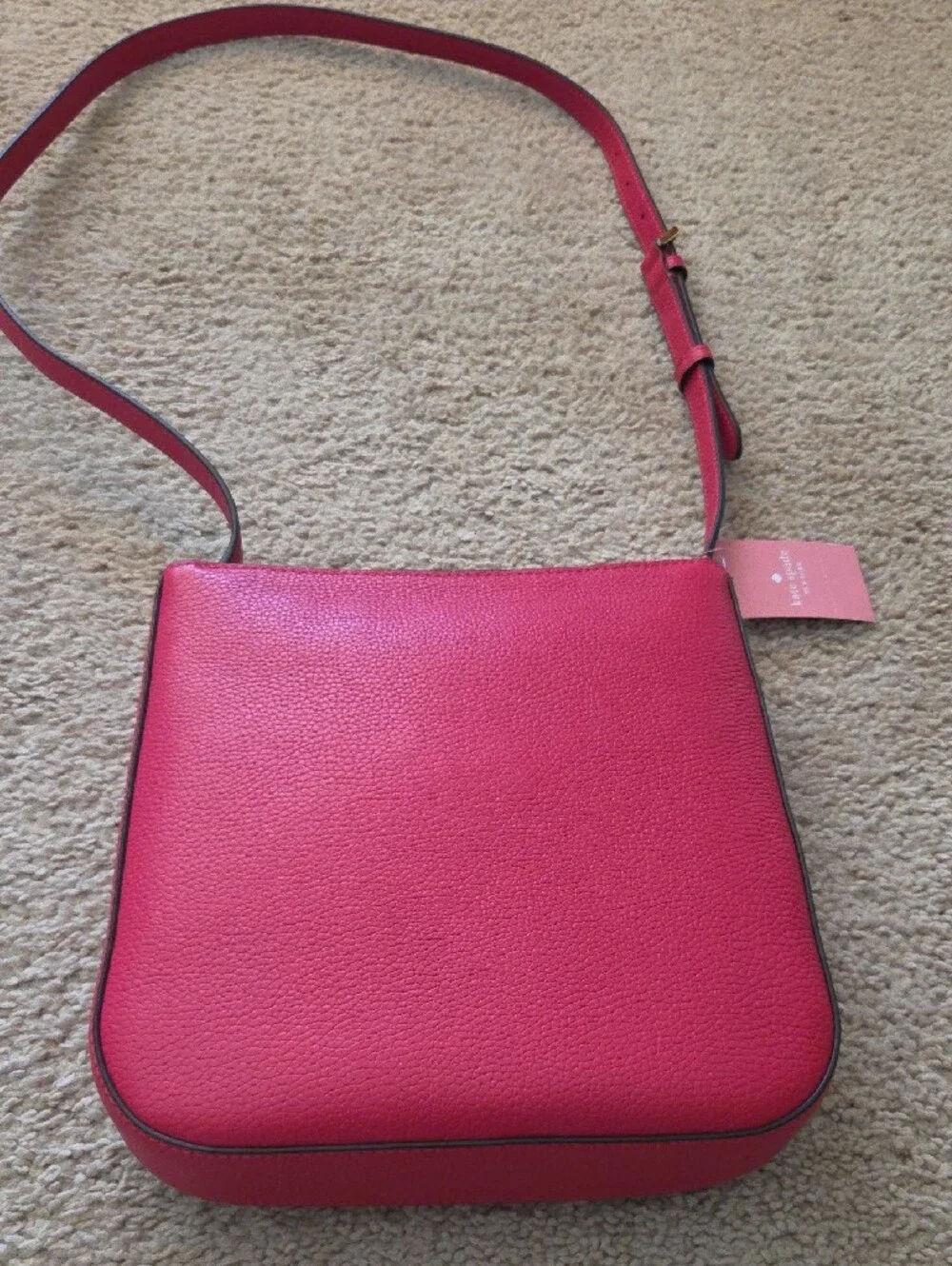 NEW! KATE SPADE Leila Bright Rose  Hot Pink Pebbled Leather Crossbody / Gold Zip